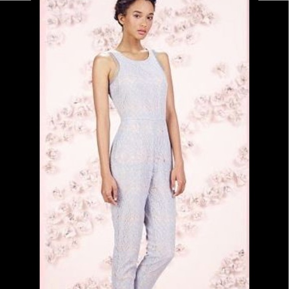 LC Lauren Conrad Womens Runway Lace Open Back Jumpsuit in Ice Blue Size 6 - Picture 2 of 12